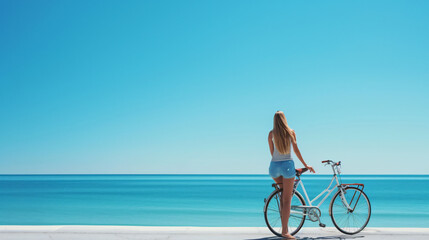 Obraz na płótnie Canvas Young woman pushing bicycle