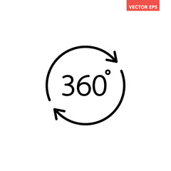 Black single round 360 degrees icon, simple 2 arrows rotation shape flat design vector pictogram vector for app ads logotype web website button ui ux interface elements isolated on white background