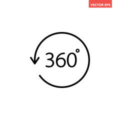 Black single round 360 degrees icon, simple arrow rotation shape flat design vector pictogram vector for app ads logotype web website button ui ux interface elements isolated on white background