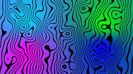 Abstract colorful wavy lines pattern with a gradient from purple to blue and green. - obrazy, fototapety, plakaty