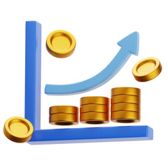 Business Growth Profit 3D Icon with Transparent Background PNG File