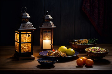 Fototapeta na wymiar a lantern sitting on top of a wooden table