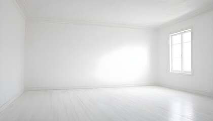 Fototapeta premium Empty white room, white parquet floor, small window