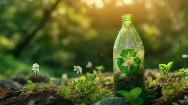 Recycle symbol made of leafy greenery. Conceptual recycling, environmental protection, pollution prevention, eco friendly development conservation, waste reduction, sustainable living. Earth Day