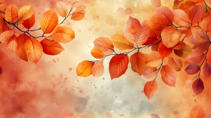watercolor background autumn leaves seamless pattern.