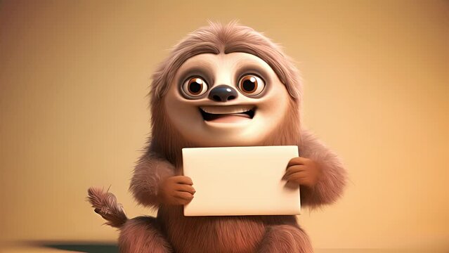 Cute cartoon sloth holding a blank sign. Created with Generative AI.	
