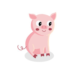 Adorable Cartoon Piglet Sitting on a White Background Illustration