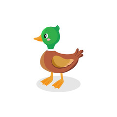 Illustration of a Colorful Duck Standing Alone on a White Background