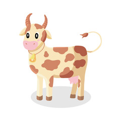 Illustration of a Cute Cartoon Cow With Brown Spots on a White Background
