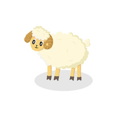 Cute Illustrated Ram Standing Alone on a Plain White Background