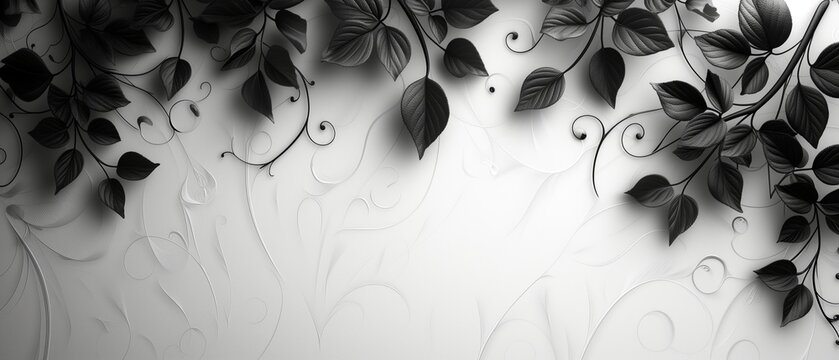 black white background with golden swirl and flowers and place for text