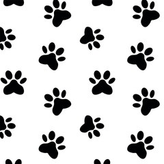 dog foot prints black and white seamless pattern 