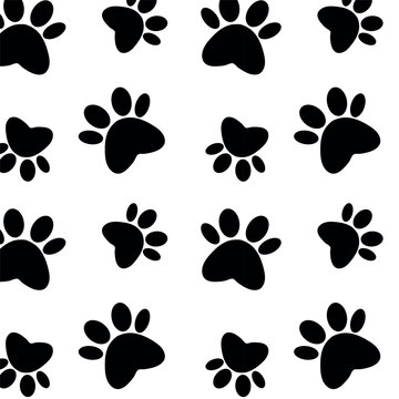 dog foot prints black and white seamless pattern 
