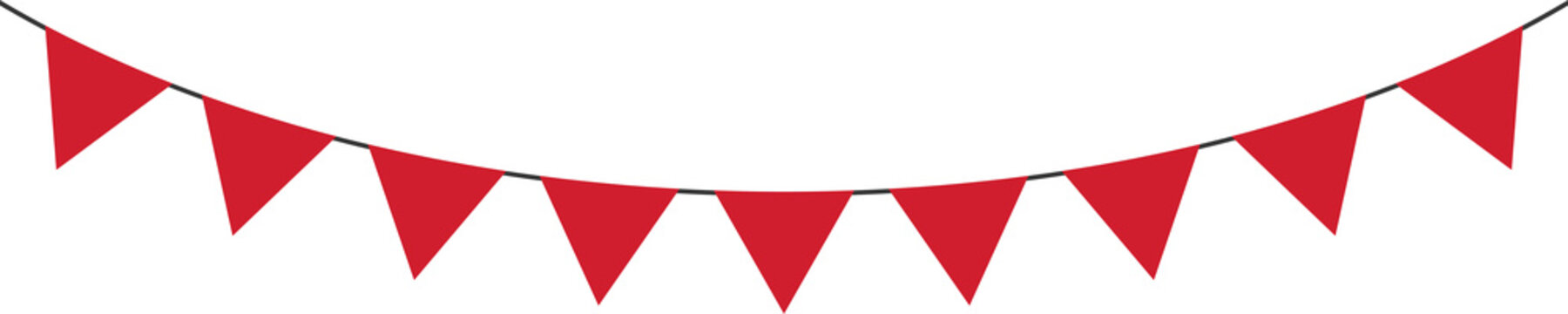 Seamless red triangle party bunting border. birthday party decoration. Flat design illustration.