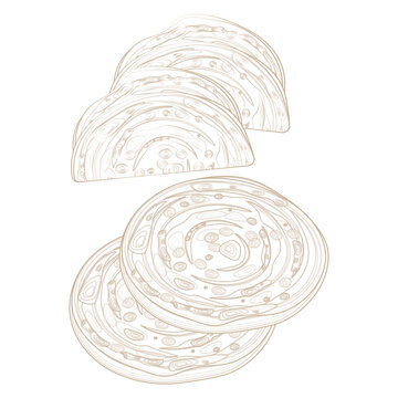 Simple line art Traditional Indian food Parotta Paratha or Canai vector illustration logo