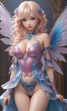 adorable lady with babydoll face delicate mini anime fairies, tiny and enchanting, are depicted perched delicately on the tip of a finger