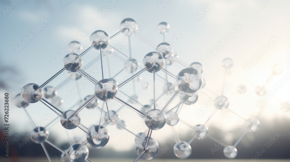 Poster a molecule structure is shown in the sky. generative ai.