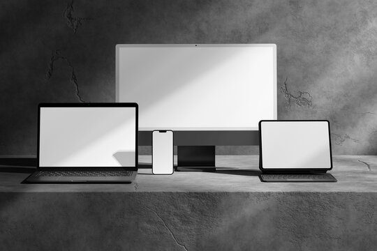 PSD device mockup with shadow wall background 