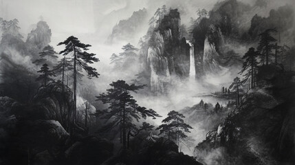 Black Chinese ink - obrazy, fototapety, plakaty