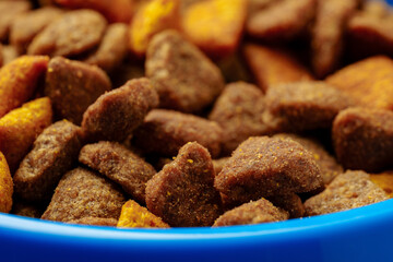 Dry pet food close up for background