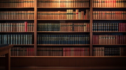 Law library with shelves of books and legal documents in a professional office