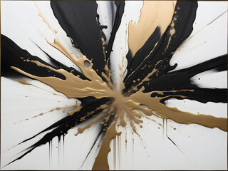 image of an abstract painting with a combination of gold and black on a white background