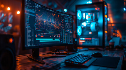 computer screen with software code, System Design and Software Development AI technology