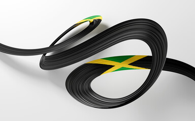 Naklejka premium 3d Flag Of Jamaica 3d Waving Ribbon Flag Isolated On White Background, 3d Illustration