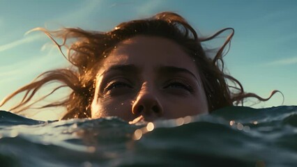 gentle ocean waves lap against shore, mature Mediterranean woman finds solace in rhythmic reminder to breathe. someone conquering panic disorder, she exercises deep inhalations and exhalations,
