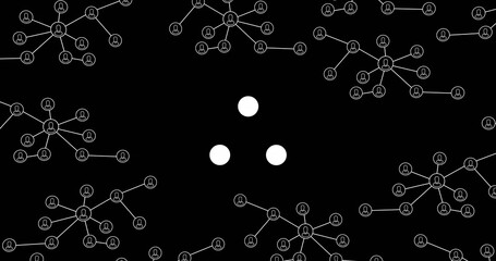 Image of connections, data processing over grid and dark background