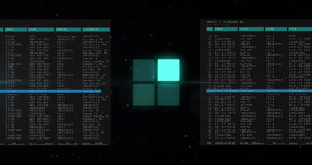 Image of data processing over screens and dark background