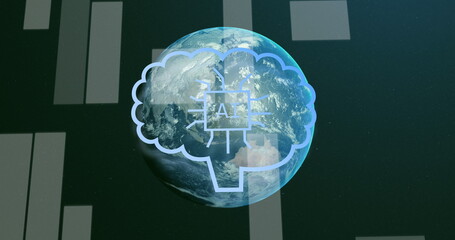 Image of ai data processing over globe and dark background