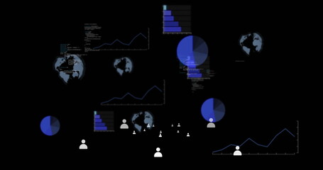 Image of globe and data processing over dark background