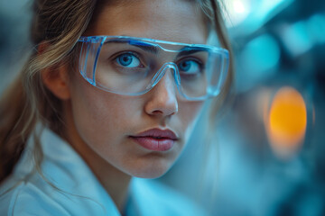 Portrait of a female scientist wearing safety goggles in a laboratory