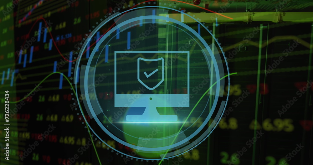 Poster image of computer icon over data processing and server room