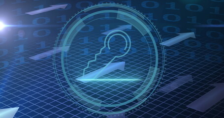 Image of data processing and key over blue background