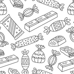 Seamless pattern of chocolate candies. Doodle style vector. - 726228444