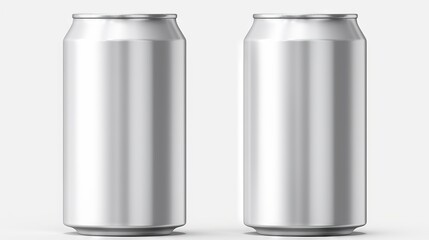 Two blank aluminum cans on white background, ideal for product design and branding mockups