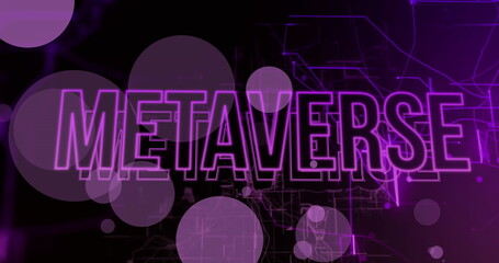 Image of metaverse text over data processing on black background