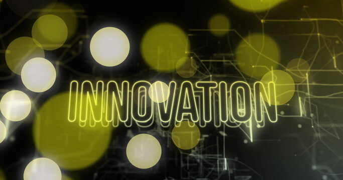 Image of innovation text over spots on black background