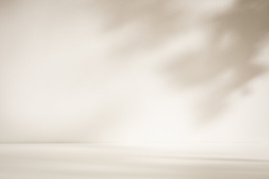 Beige Flooring and Walls in Sunlit Room with Leaf Shadows as Background for Product Presentation