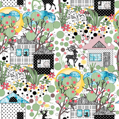 Seamless abstract kids cute modern quilt patchwork pattern background - 726229011