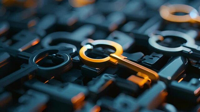 Cartoon animation A key struggling to fit into a peculiarly shaped keyhole with the rest of the keys looking on in confusion or trying to give helpful tips.