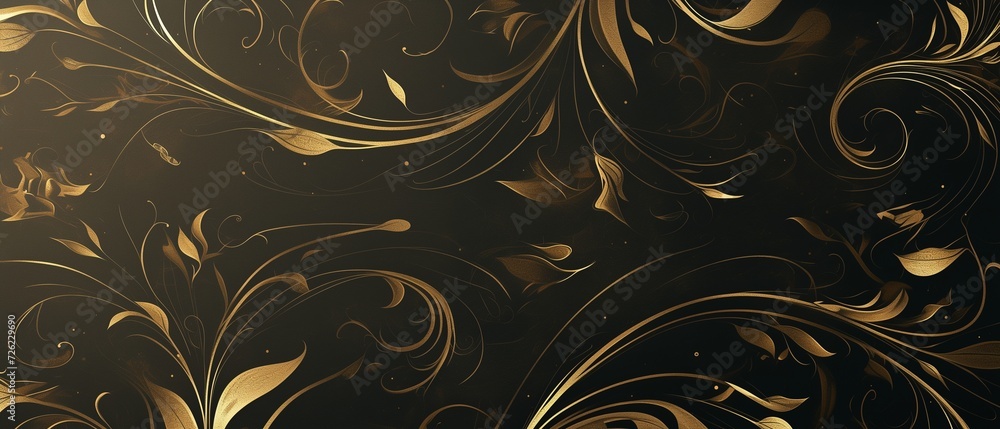 Wall mural luxury black gold background with swirl and flower