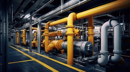 Equipment, cables and piping as found inside of a modern industrial power plant. copy space for text.