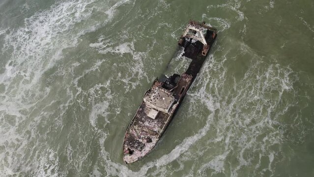 drone view Shipwreck off the coast of Africa