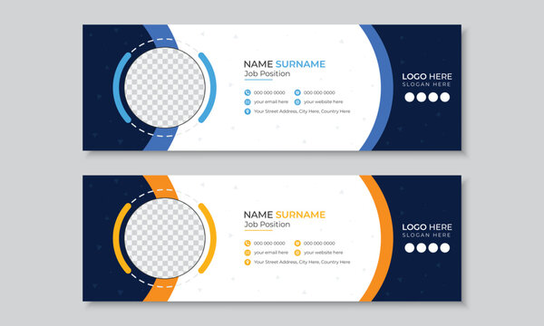 Professional new email signature or email footer design layout, modern creative template bundle in 2 color, corporate business multipurpose use personal social media cover banner, free editable vector