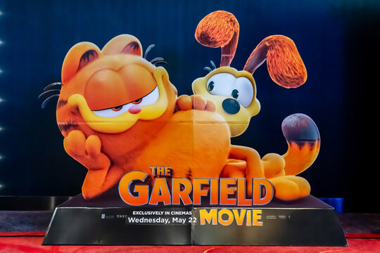 BANGKOK, THAILAND, 1 Feb 2024 - A beautiful standee of a movie called The Garfield Movie Display at the cinema to promote the movie