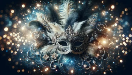Papier Peint photo Carnaval an ornate carnival mask adorned with feathers and lace