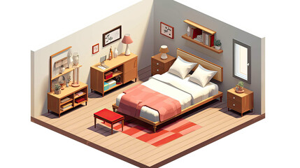 Beautiful bedroom design isometric pictures On a transparent background